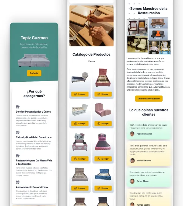 Pantallas en formato para telefonos del sitio web restaurantejm.com.br